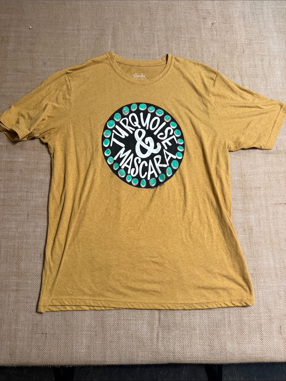 Mustard Yellow Short-Sleeve Graphic Tee with Turquoise Accent